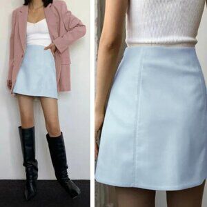 BABATON Aritzia Modern Mini Skirt Vegan Leather Size 0 Light Blue